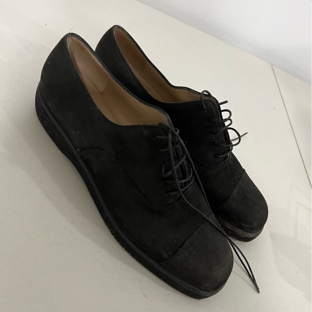 Salvatore Ferragamo Black Suede Lace Up Women's Loafers Authentic Vintage